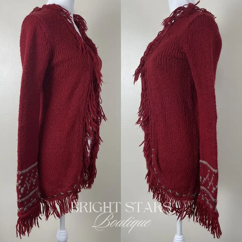 Rare Vintage Knit Cardigan Fringe ALT Red ASO Mary-Kate Olsen Ashley Olsen